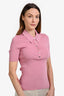 Maje Pink Metallic Ribbed Knit Polo Shirt Size 3