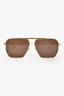 Bottega Veneta Gold Tone Rectangular Aviator Sunglasses