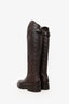 Gucci Brown Leather GG Monogram Riding Boots Size 37.5