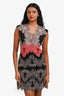 Sandro Cream/Black/Red Lace Sleeveless Mini Dress Size 1