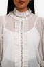 Alice + Olivia White Embellished Ruffle Sheer Top Size XS