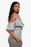 Veronica Beard White/Grey Striped Ruffle Off The Shoulder Button Down Top Size 0
