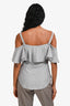 Veronica Beard White/Grey Striped Ruffle Off The Shoulder Button Down Top Size 0