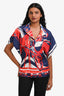 Hermès Blue/Red Silk 'Surprise Petit H' Short Sleeve Open Back Tunic One Size