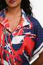 Hermès Blue/Red Silk 'Surprise Petit H' Short Sleeve Open Back Tunic One Size