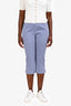 Prada Blue/White Checkered Cotton Blend Capri Pants Size 42
