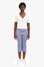 Prada Blue/White Checkered Cotton Blend Capri Pants Size 42