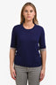 Burberry Dark Purple Merino Wool 3/4 Sleeve Sweater Size L