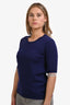 Burberry Dark Purple Merino Wool 3/4 Sleeve Sweater Size L