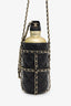 Pre-Loved Chanel™ 2019 Black/Gold Leather CC Water Bottle With Chain