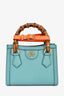 Gucci Blue Leather Orange Strap Detail 'Diana' Mini Tote Bag With Strap