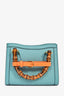 Gucci Blue Leather Orange Strap Detail 'Diana' Mini Tote Bag With Strap