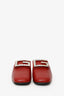 Gucci Red Leather Crystal Square G Madelyn Mules Size 37.5