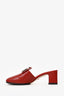 Gucci Red Leather Crystal Square G Madelyn Mules Size 37.5
