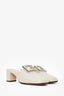 Gucci White Leather Crystal Square G Madelyn Mules Size 37.5