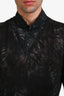 Alexander McQueen Black/White Wool/Cashmere Blend Long Sleeve Collared Top Estimated Size M Mens