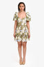 Elliatt Green/White Floral Embroidered Puff Sleeve 'Flora' Mini Dress Size S