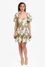 Elliatt Green/White Floral Embroidered Puff Sleeve 'Flora' Mini Dress Size M