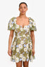 Elliatt Green/White Floral Embroidered Puff Sleeve 'Flora' Mini Dress Size L