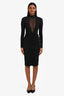 Ser. O. Ya Black Ruched Mesh Collar Midi Dress Size XS