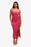 Elle Zeitoune Pink Sequin/ Beaded 'Anya' Strapless Bodycon Midi Dress Size 8