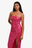Elle Zeitoune Pink Sequin/ Beaded 'Anya' Strapless Bodycon Midi Dress Size 8