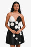 Alfabeta Black/White Satin/Pearl 'Mykonos' Rose Detail Sleeveless Mini Dress Size S