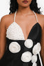 Alfabeta Black/White Satin/Pearl 'Mykonos' Rose Detail Sleeveless Mini Dress Size S