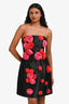 Alfabeta Black/Red Satin 'Selina' Rose Detail Strapless Mini Dress Size XS