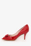 Salvatore Ferragamo Red Patent Ribes Vara Bow Pumps Heels Size 7.5