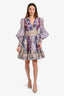 Zimmermann 2022 Purple/Pink Linen Silk Blend 'Celestial' Lace-Detailed Mini Dress Size 2