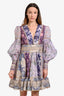 Zimmermann 2022 Purple/Pink Linen Silk Blend 'Celestial' Lace-Detailed Mini Dress Size 2