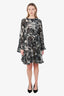 Chloe Black/White Cotton/Silk Floral Print Bell Sleeve Mini Dress Size 40