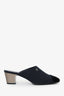 Pre-Loved Chanel™ Navy/Black Fabric/Velvet CC Cap Toe Mules Size 38.5