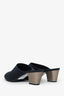 Pre-Loved Chanel™ Navy/Black Fabric/Velvet CC Cap Toe Mules Size 38.5
