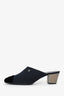 Pre-Loved Chanel™ Navy/Black Fabric/Velvet CC Cap Toe Mules Size 38.5