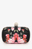 Alexander McQueen Black Multicolour Floral Print Satin Skull Closure Clutch with Chain