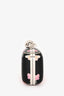 Alexander McQueen Black Multicolour Floral Print Satin Skull Closure Clutch with Chain