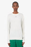 Fendi White Wool Ribbed Knit FF Logo Sweater Size 50