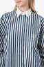 Brunello Cucinelli White/Blue Cotton/Silk Striped Logo Embroidered Shirt Size L