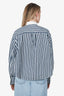 Brunello Cucinelli White/Blue Cotton/Silk Striped Logo Embroidered Shirt Size L