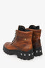 Miu Miu Brown Aged Leather Lace Up Combat Boots Size 37.5