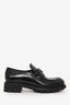 Prada Black Brushed Leather Triangle Logo Chocolate Loafers Size 37.5