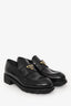 Prada Black Brushed Leather Triangle Logo Chocolate Loafers Size 37.5
