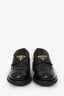 Prada Black Brushed Leather Triangle Logo Chocolate Loafers Size 37.5