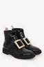 Roger Vivier Black Patent Leather Crystal Embellished Buckle Chelsea Boots Size 38
