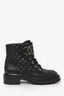 Pre-Loved Chanel™ Black Lambskin Leather Quilted CC Logo Lace Up Boots Size 38