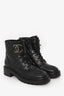 Pre-Loved Chanel™ Black Lambskin Leather Quilted CC Logo Lace Up Boots Size 38