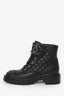 Pre-Loved Chanel™ Black Lambskin Leather Quilted CC Logo Lace Up Boots Size 38