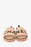 Pre-Loved Chanel™ Beige/Black Leather Logo Platform Sandals Size 36.5